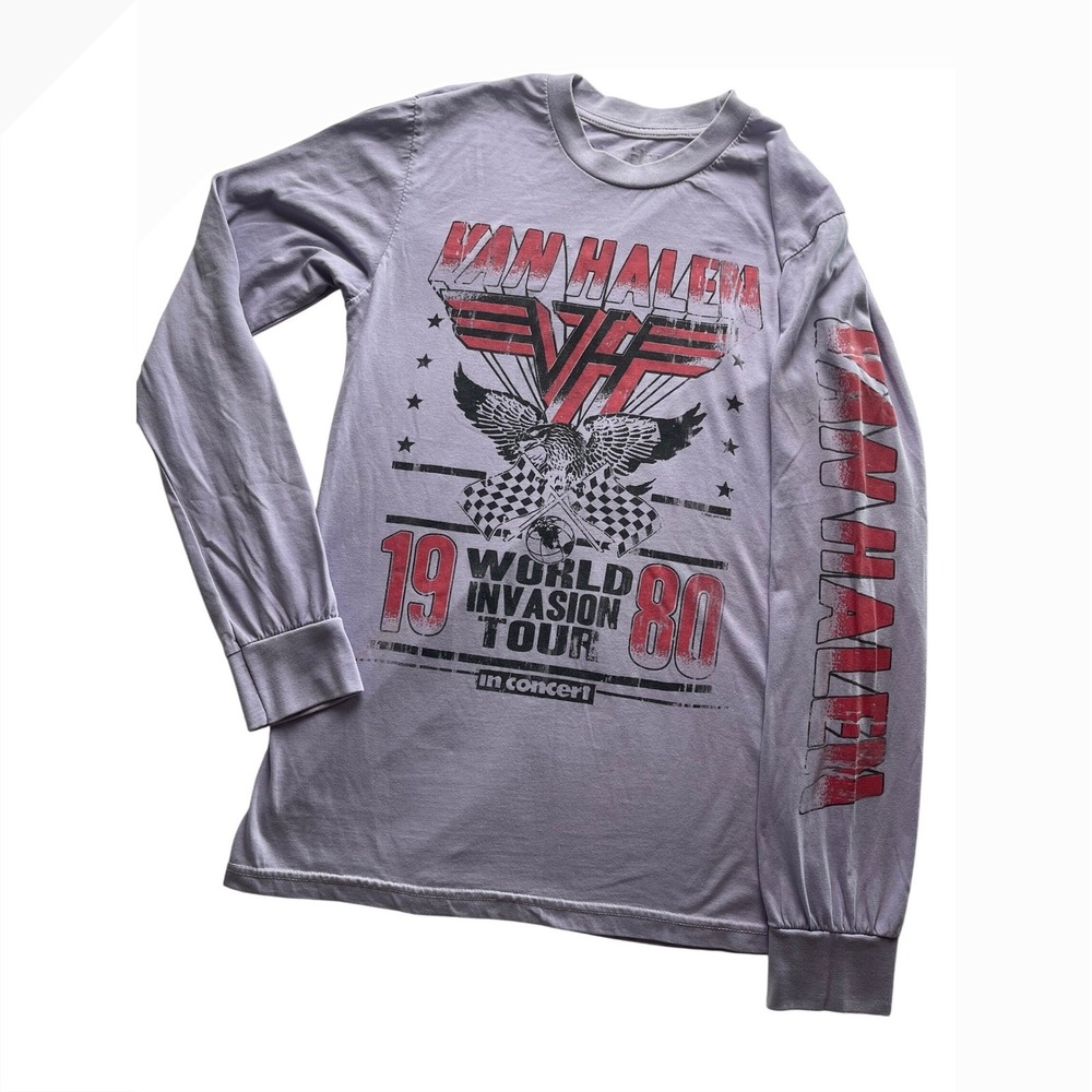 Van Halen 1980 World Invasion Tour Long Sleeve Tee Sz S Purple Licensed Reprint